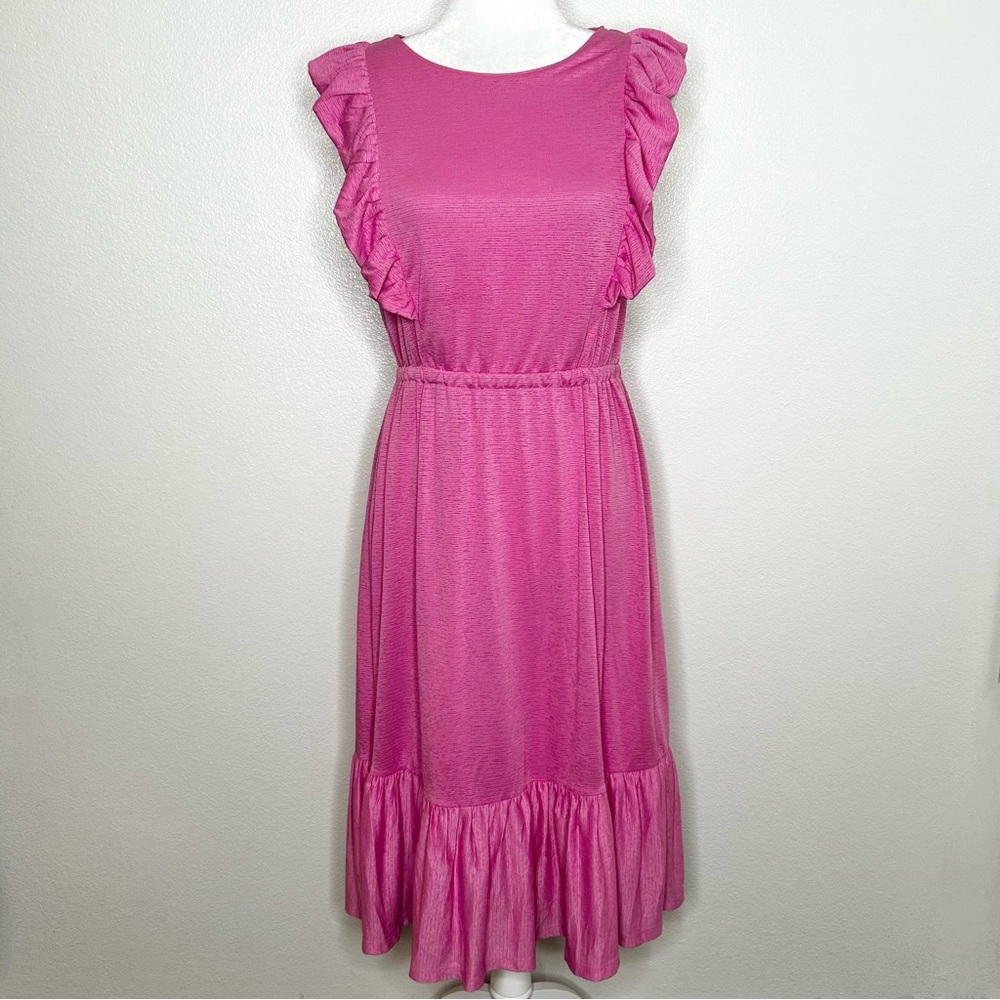 New Charter Club Womens Pink Sleeveless Ruffle Midi Stretch Dress Size PM Petite